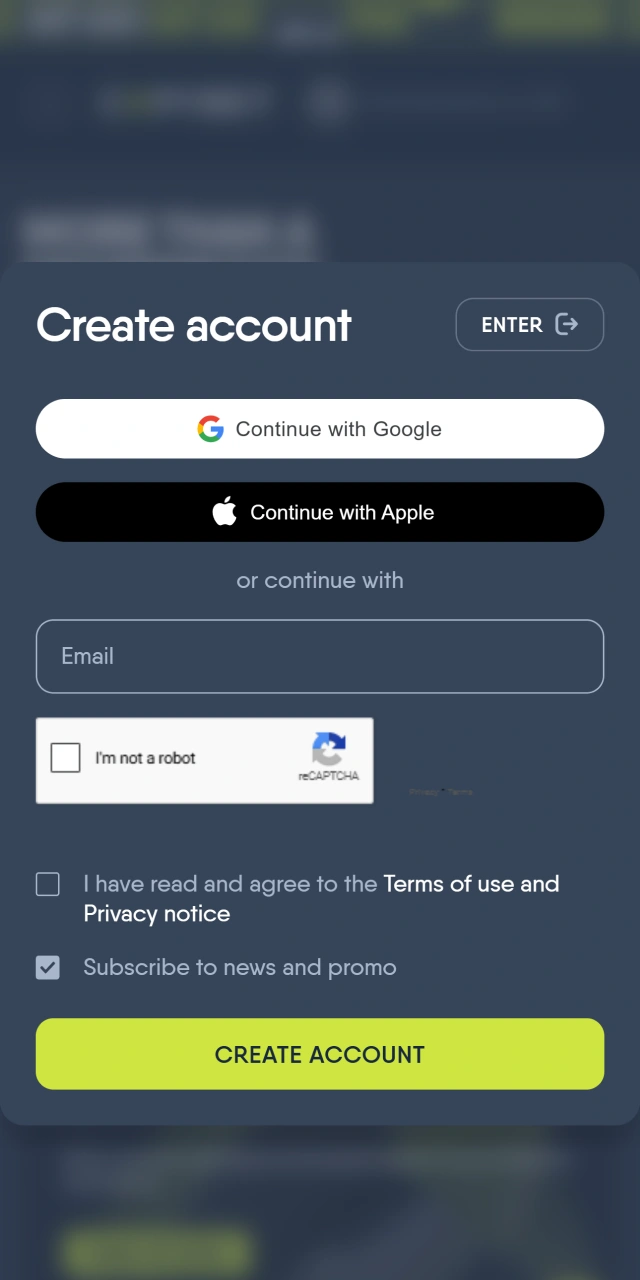 Register to begin playing in the Copybet app.
