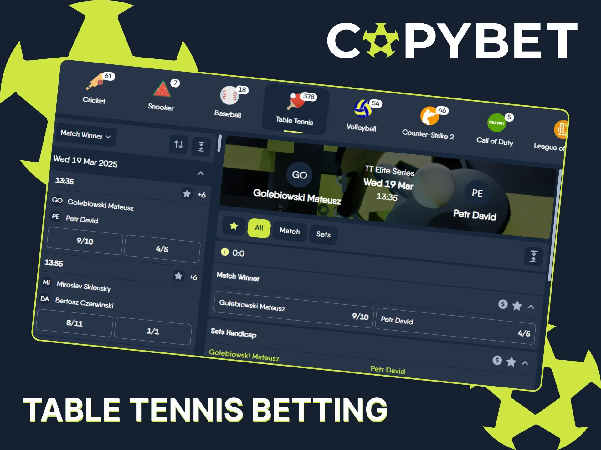 Bet on table tennis and win with Copy Bet.