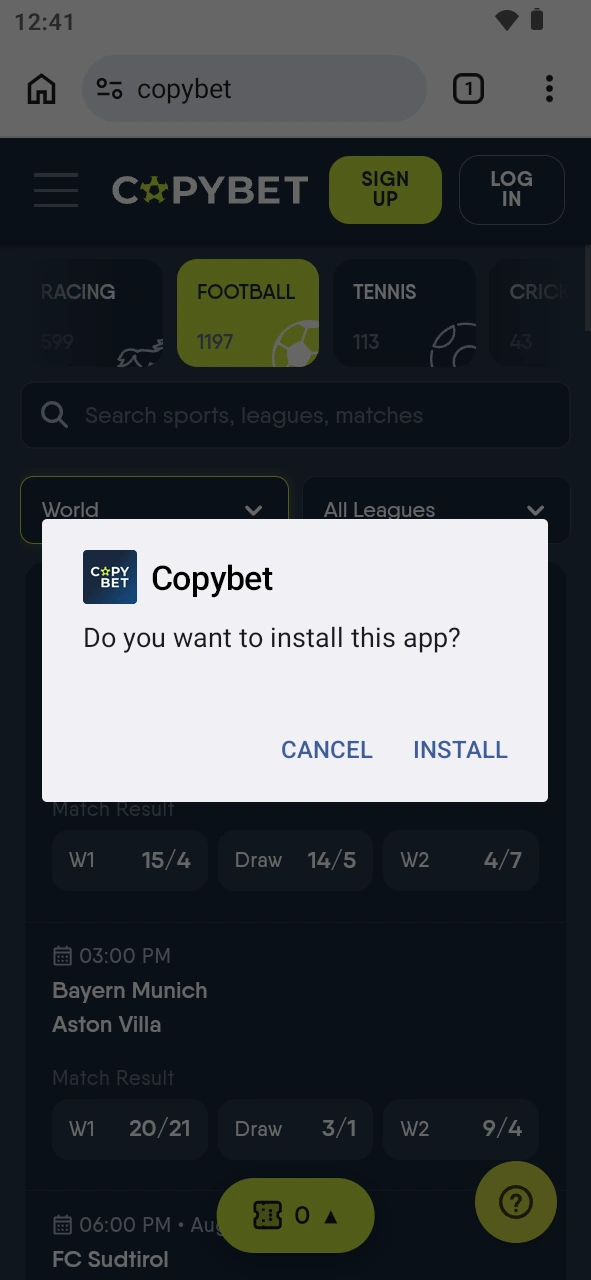 Finish setup to launch your new Copybet Android app.