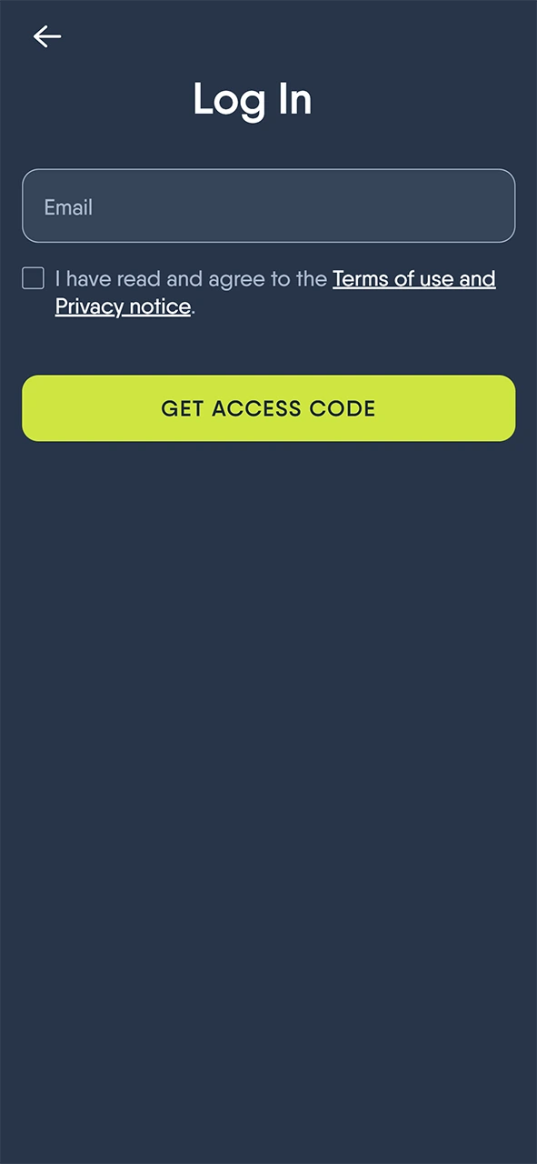Open the main screen and sign in to the Copybet Android app.