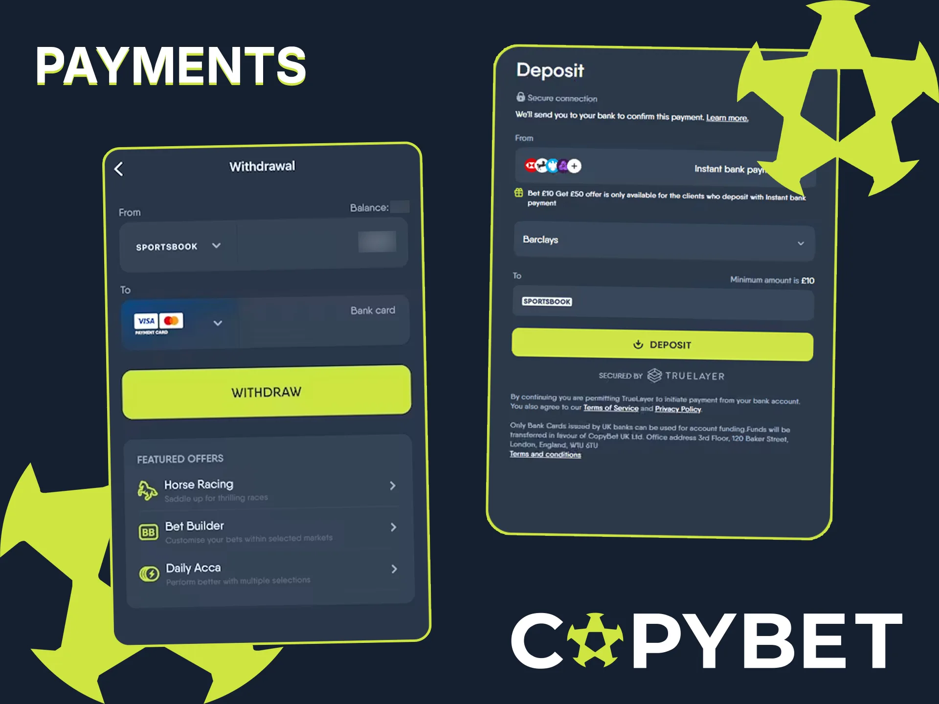 Deposit funds securely using the Copybet app to start your betting.