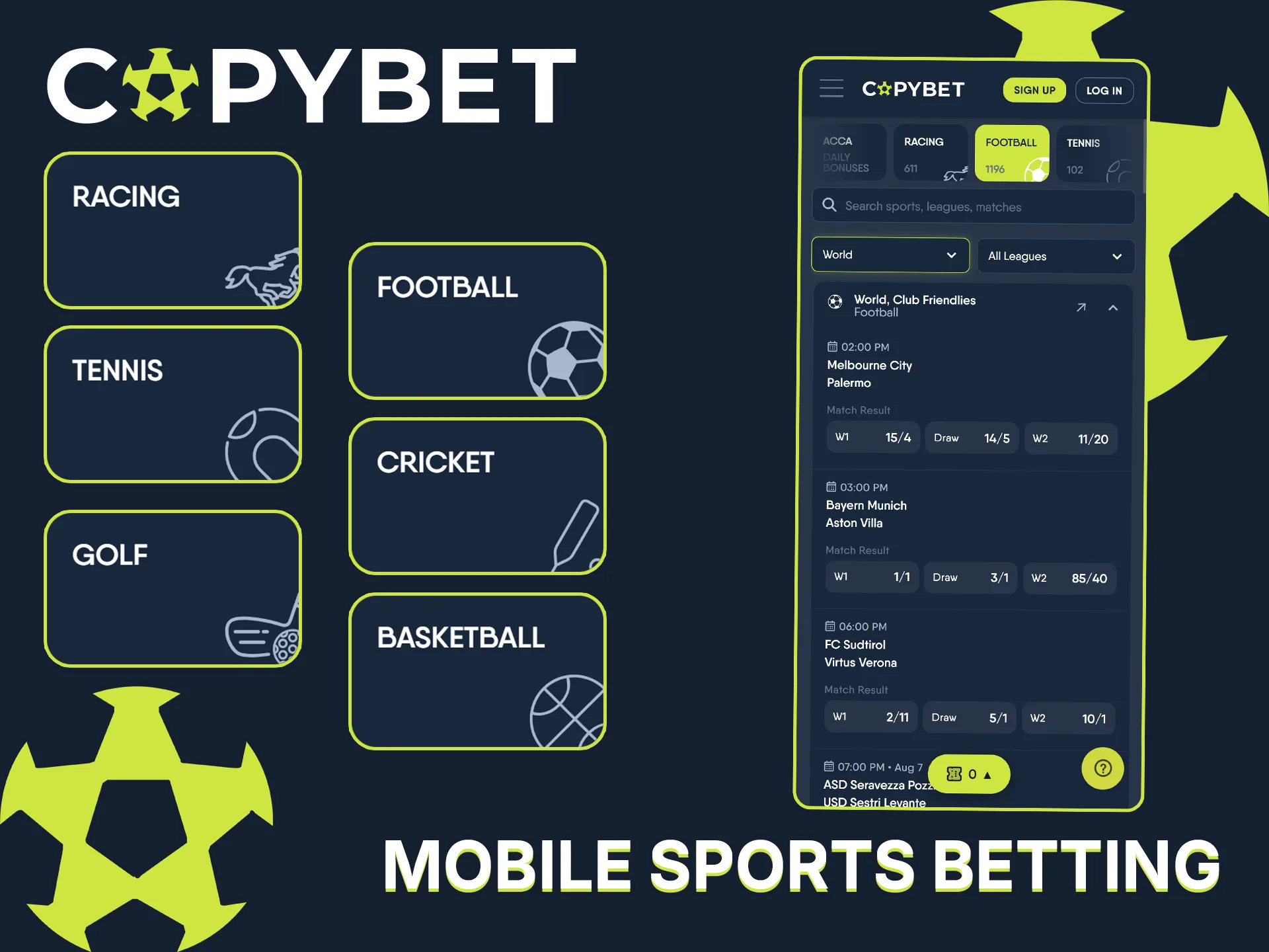 Place live sports wagers directly through the official Copybet mobile app.
