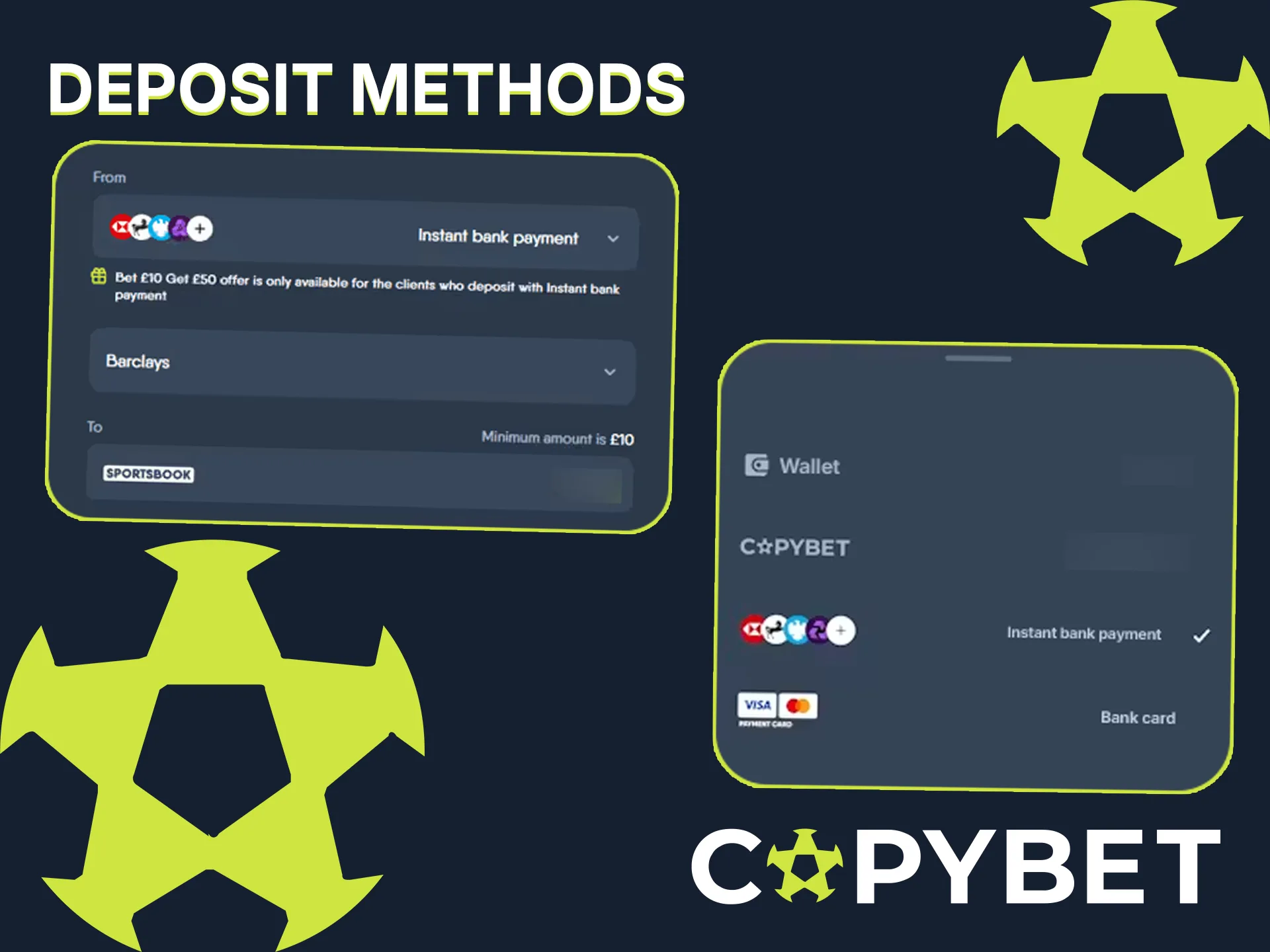 Fund your balance securely using various payment systems on Copybet.