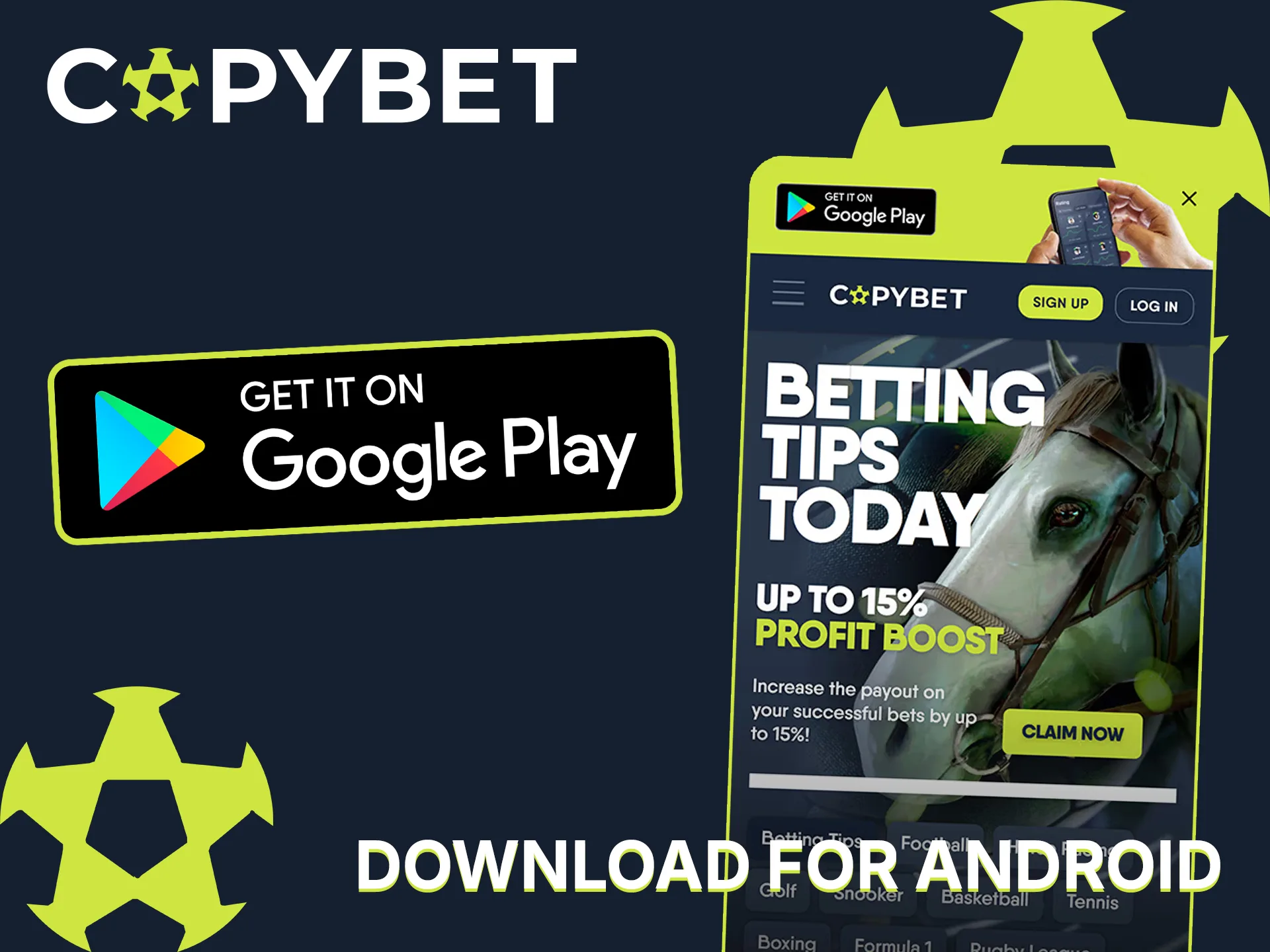 Grab the Android package file to configure your Copybet app now.
