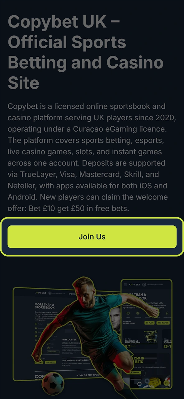 Initiate your wagering journey to place a bet at Copybet.